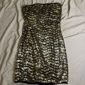 h:ours Black and Gold Strapless Bodycon Dress Size XS